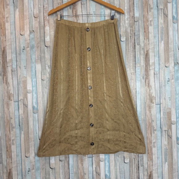 CP Shades Dresses & Skirts - CP Shades S Vintage Gold Jacquard Textured Rayon Button Front Pull On Midi Skirt
